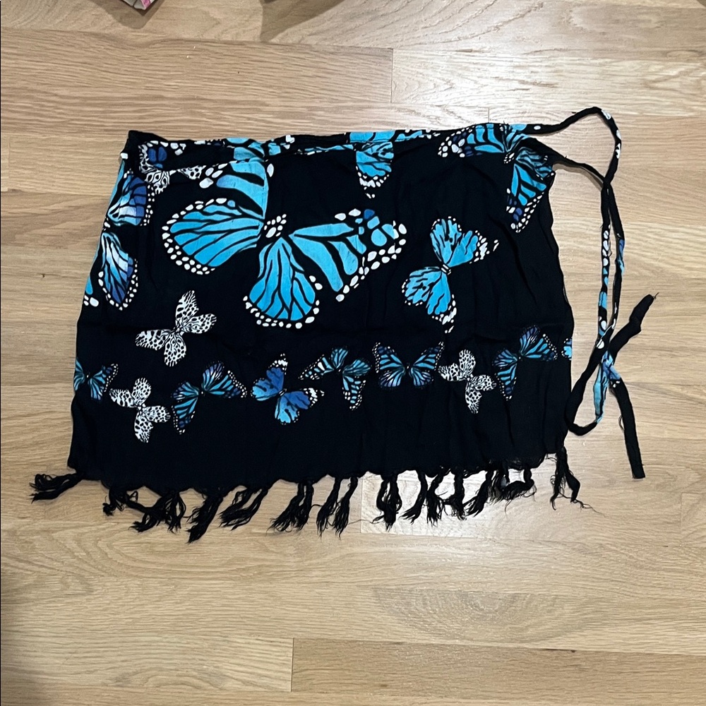 Black and Blue Butterfly Print Skirt